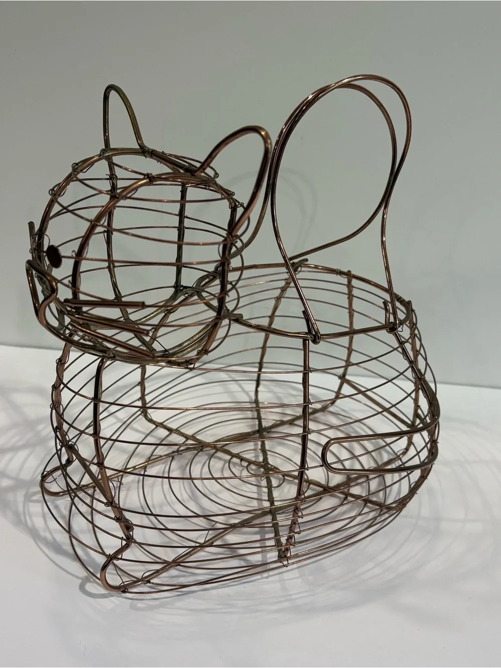 Vtg Copper Wire Cat Egg‎ Basket Kitsch 90’s Cottage Decor Country Farm Barn